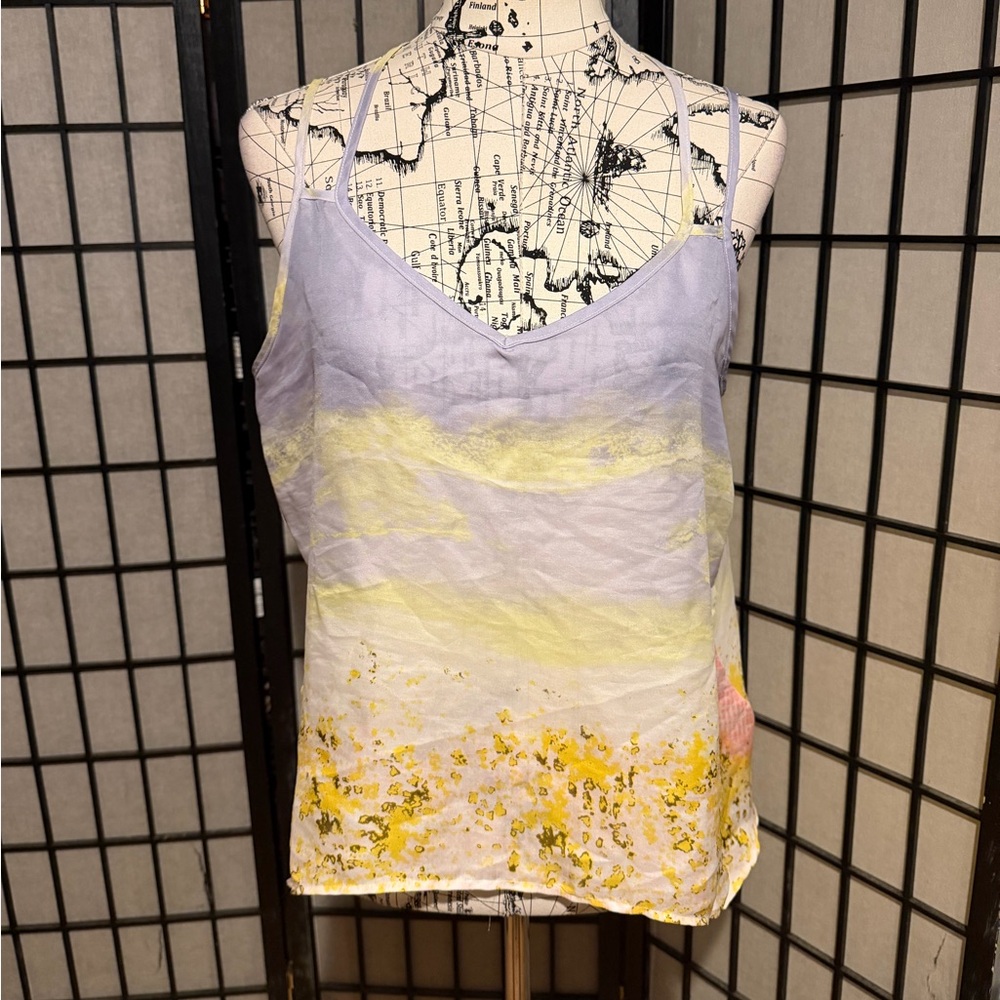 Olive & Oak strappy tank top silky texture Yellow Camisole ombre Sz L🎯 pastel